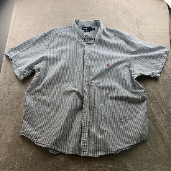 Ralph Lauren Men's Seersucker Shirt Size 3XB Classic Short Sleeve Striped Button - Picture 9 of 10
